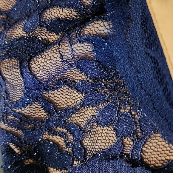 𝅺Jodi Kristopher Navy Lace Sparkle Glitter Cocktail Dress - Picture 8 of 10
